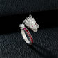 925 Sterling Silver Lab Padparadscha Dragon Head Ring, Chinese Style Premium for Women - Photo 1