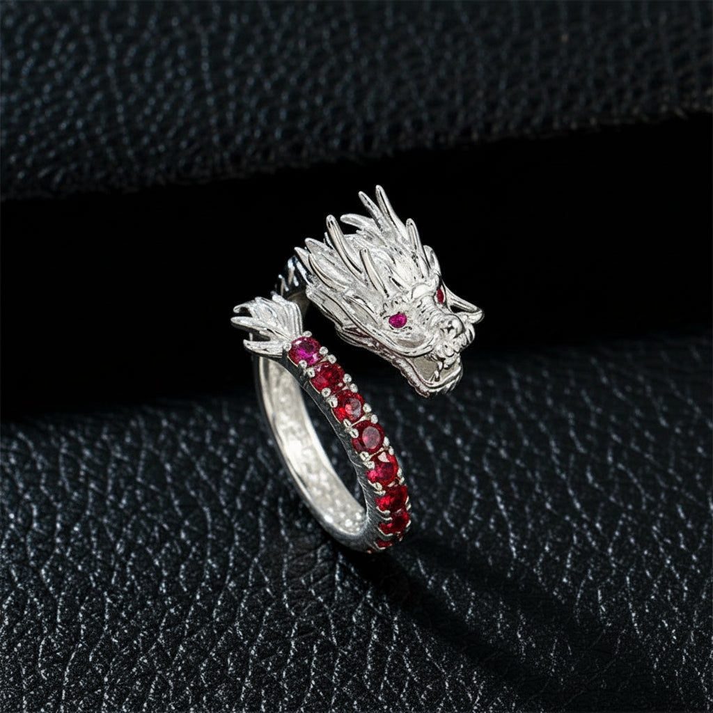925 Sterling Silver Lab Padparadscha Dragon Head Ring, Chinese Style Premium for Women - Photo 1