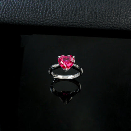 S925 Sterling Silver Lab Ruby Heart-Cut Ring, Versatile for Women - Photo 3