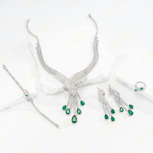 Lab Emerald Set S925, Luxurious Necklace Bracelet - Photo 5