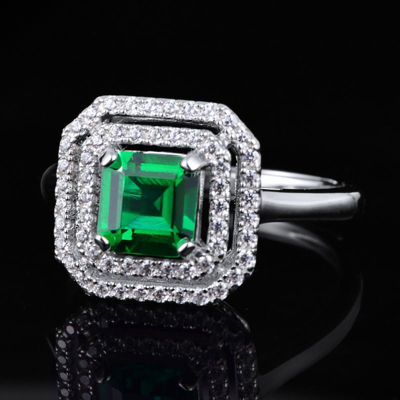 S925 Sterling Silver Lab Emerald Ring Adjustable, Vintage Ring Gift - Photo 3