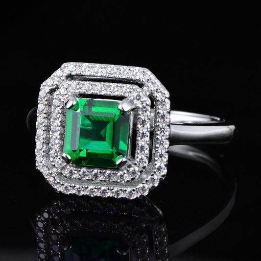 S925 Sterling Silver Lab Emerald Ring Adjustable, Vintage Ring Gift - Photo 3