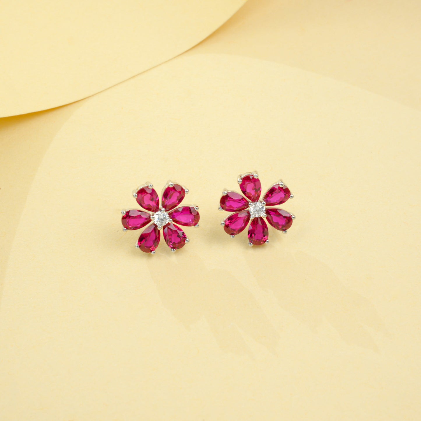 S925 Sterling Silver Lab Gemstone Flower Earrings, Premium Versatile - Photo 2