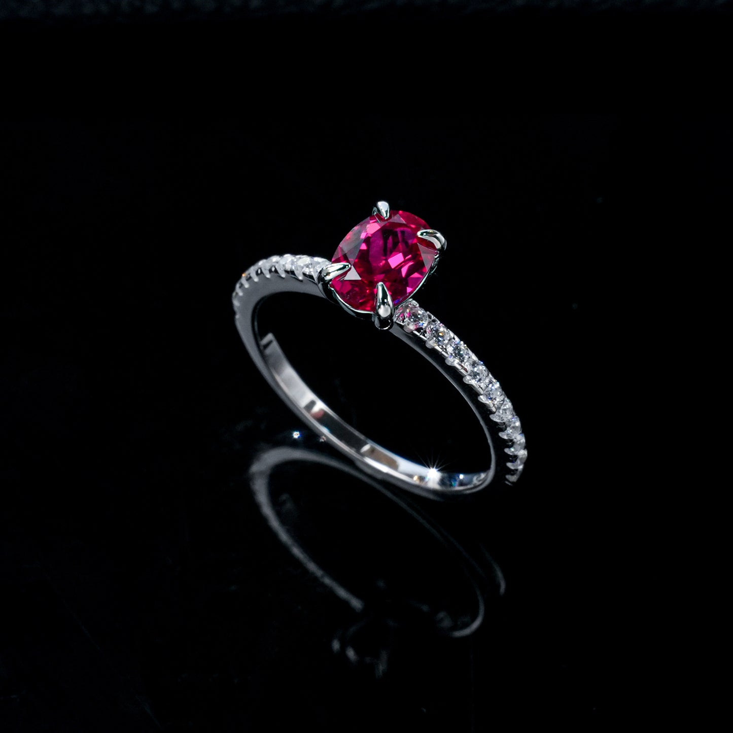 Lab Ruby Ring S925 Sterling Silver Oval 4-Claw Setting, Engagement Gemstone - Photo 2