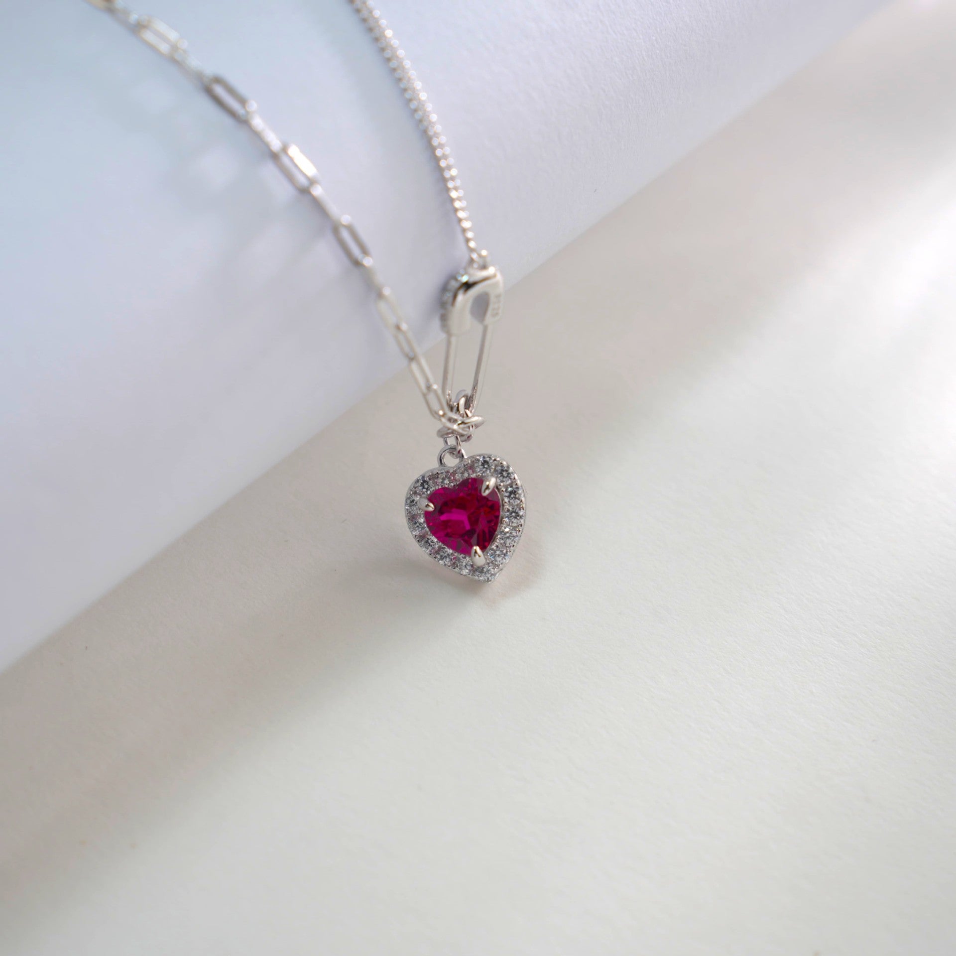 S925 Lab Ruby Necklace for Women Sterling Silver Choker Premium Simple - Photo 5
