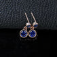 S925 Silver Double Round Bezel Sapphire Stud Earrings, Rose Gold Drop - Photo 2