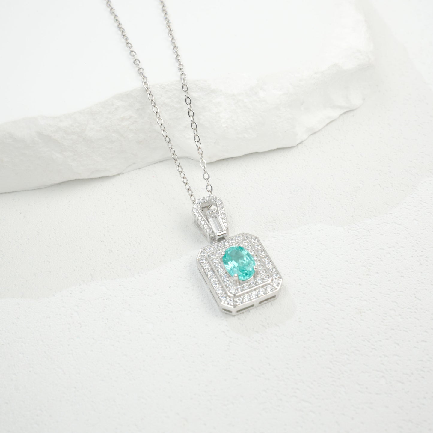 925 Sterling Silver Paraiba Green Garnet Necklace for Women, Minimalist Premium - Photo 3