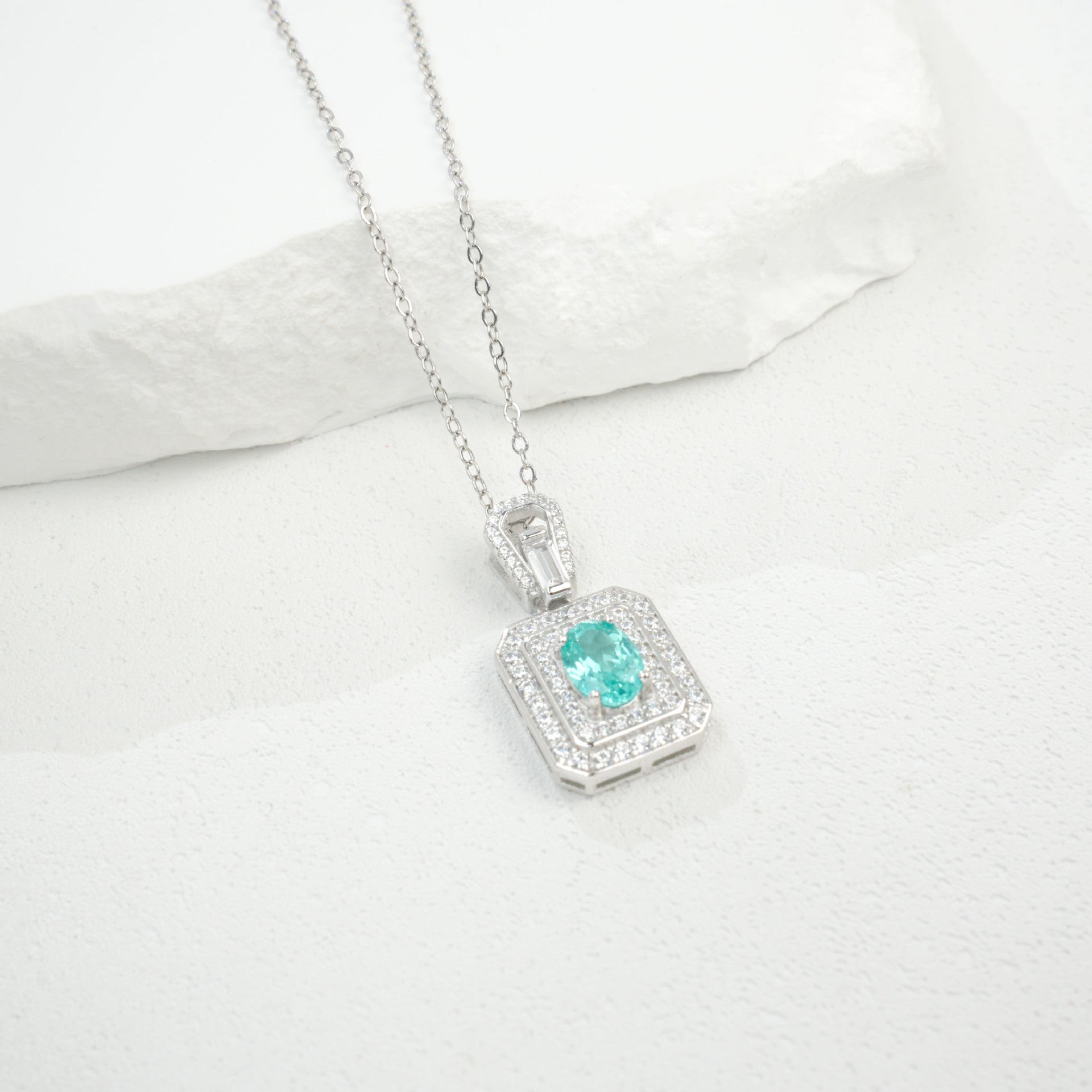 925 Sterling Silver Paraiba Green Garnet Necklace for Women, Minimalist Premium - Photo 3
