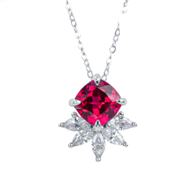 925 Sterling Silver Lab Ruby Flower Choker Necklace, Designer Versatile for Women - Photo 1