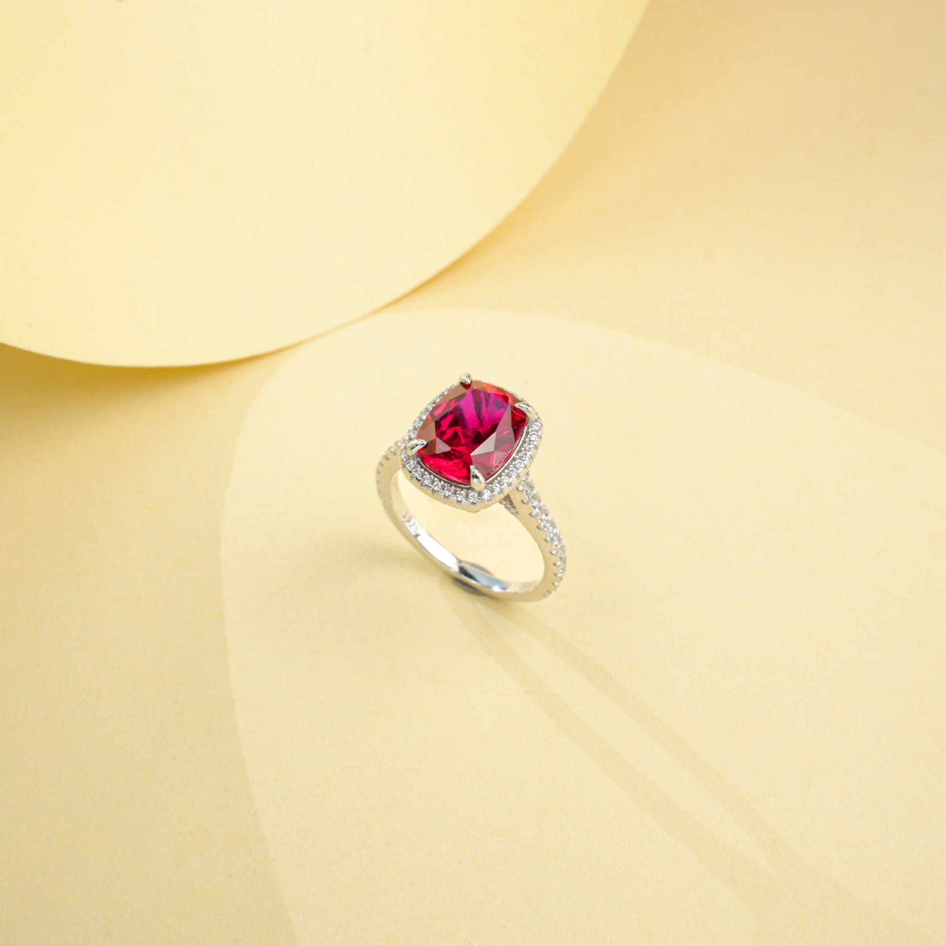 S925 Sterling Silver Large-Carat Lab Ruby Classic Halo Twist-Arm Ring, for Women - Photo 3