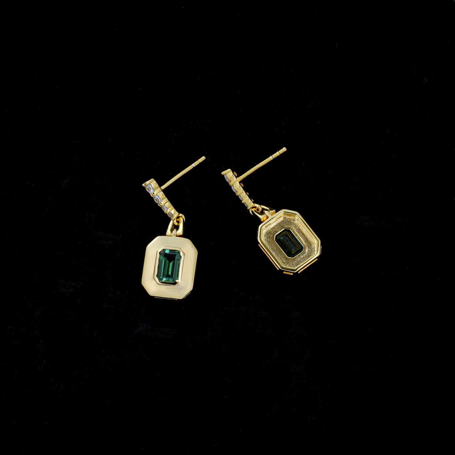 S925 Silver Rectangle Tag Lab Emerald Simple Geometric Diamond Drop Earrings, Women's - Photo 3