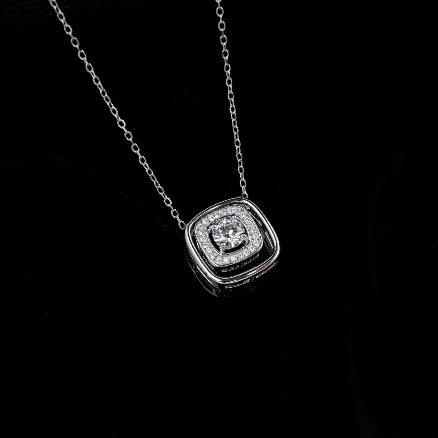 S925 Silver Double-Layer Square Halo Pendant Necklace, Elegant Versatile - Photo 3
