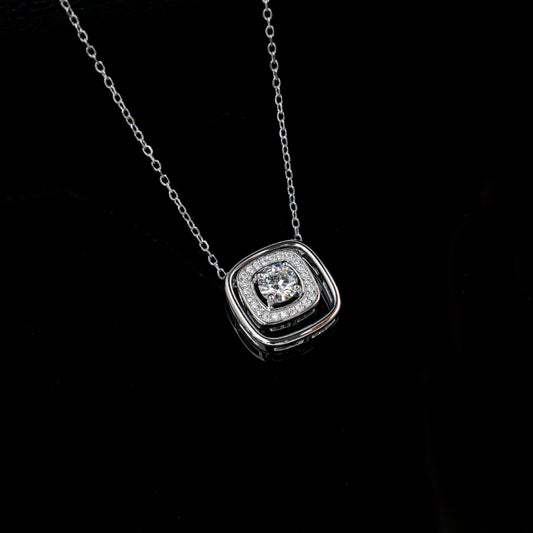 S925 Silver Double-Layer Square Halo Pendant Necklace, Elegant Versatile - Photo 3