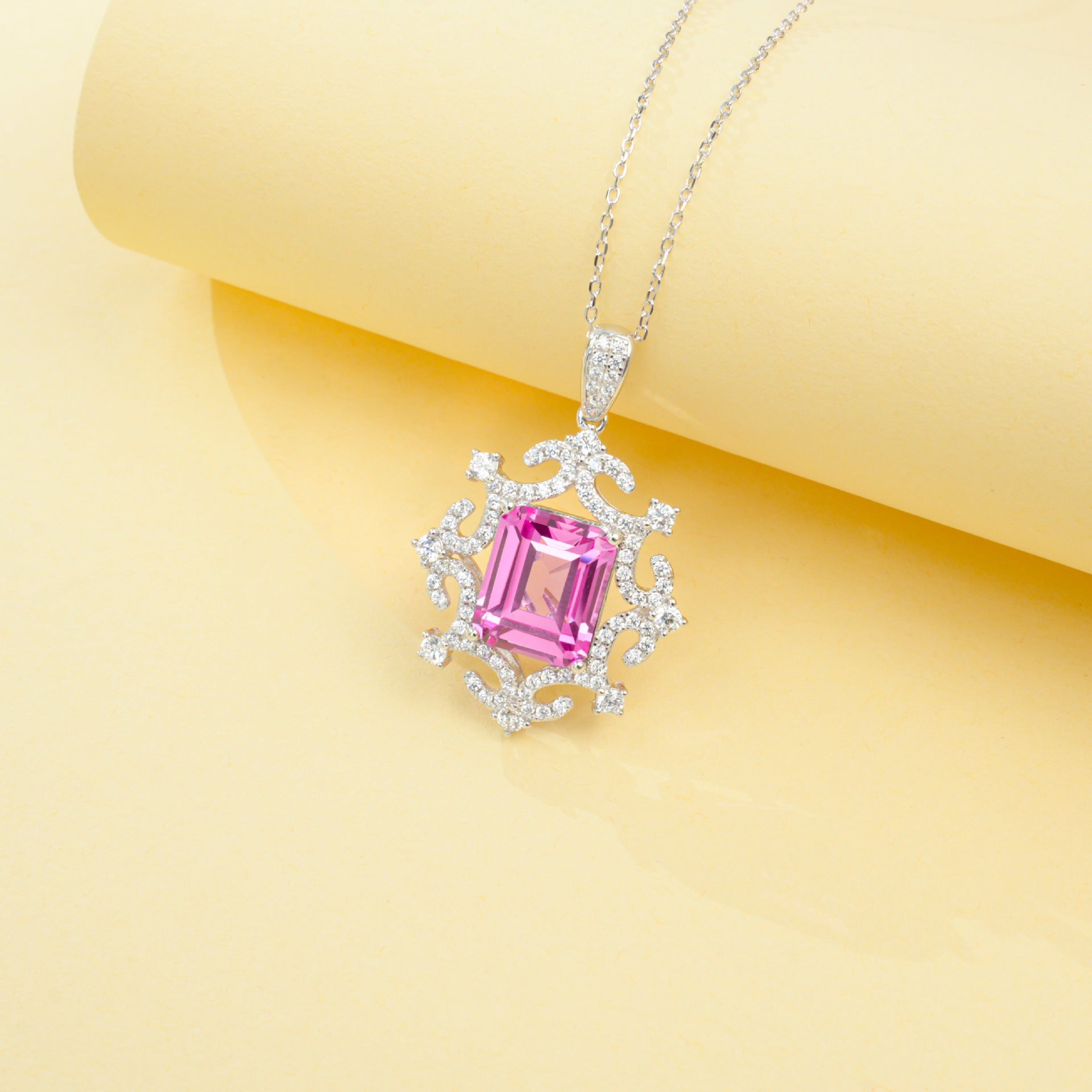 S925 Sterling Silver Lab Padparadscha Necklace, Elegant Minimalist - Photo 6