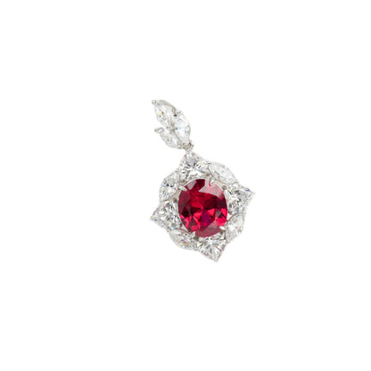 S925 Sterling Silver Lab Ruby Marquise Halo Pendant Necklace, French Premium - Photo 5