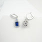 S925 Silver Lab Sapphire Drop Earrings, Diamond Halo Evening - Photo 4