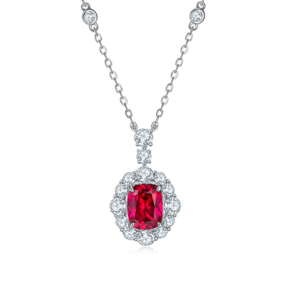 S925 Silver Necklace Pigeon Blood Ruby Pendant Diamond Chain Sparkling, Vintage Bold Stock - Photo 5