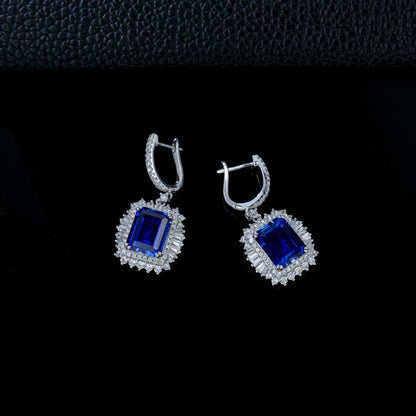 S925 Silver Royal Blue Lab Sapphire Long Drop Earrings, Premium Bold - Photo 6