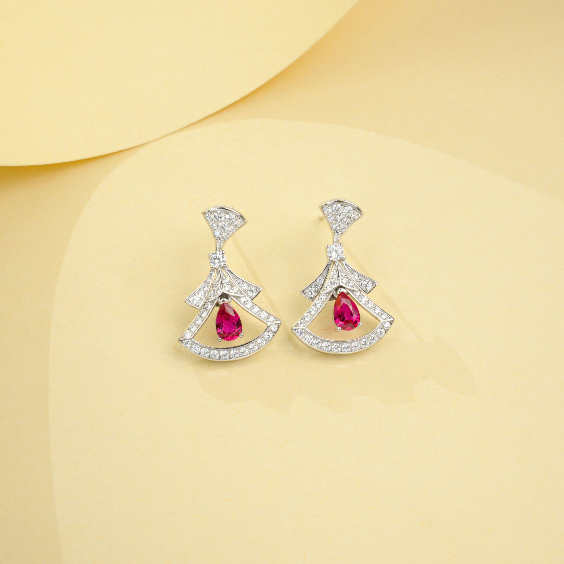 S925 Sterling Silver Lab Ruby Skirt Earrings, Designer for Women - Photo 3