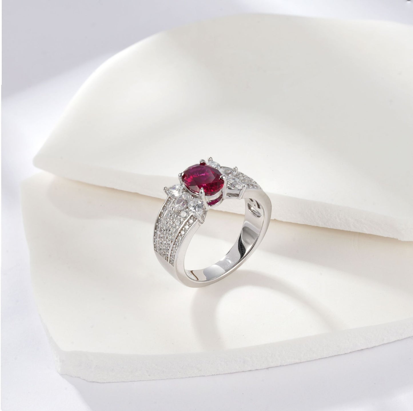 Lab Ruby Ring S925 Sterling Silver Diamond, Design Premium - Photo 2