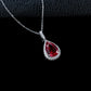 925 Sterling Silver Lab Ruby Teardrop Halo Pendant Choker, Elegant Jewellery - Photo 2