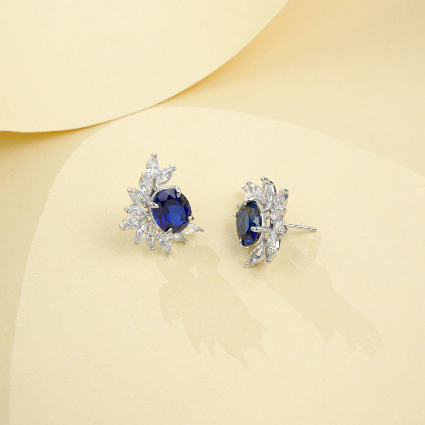 S925 Sterling Silver Lab Sapphire Stud Earrings, Versatile - Photo 3