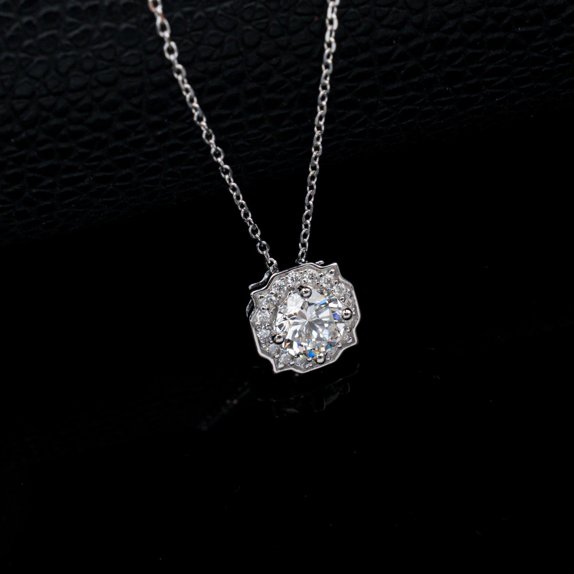 S925 Sterling Silver Lab Diamond Square Halo Choker Necklace, Minimalist Premium - Photo 4