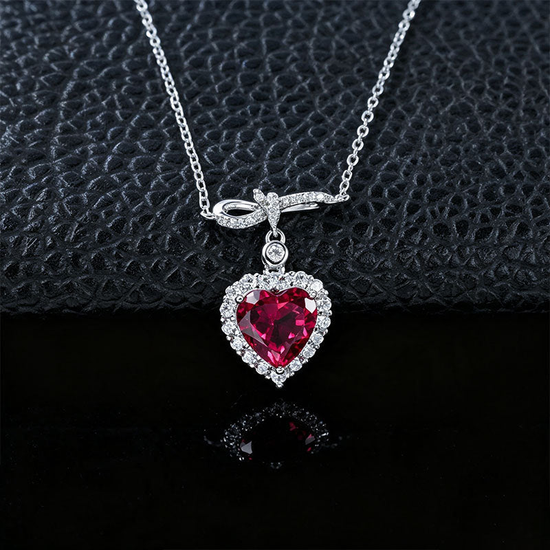 S925 Silver Infinity Symbol Diamond Heart Lab Ruby Halo Necklace, Romantic Valentine - Photo 4