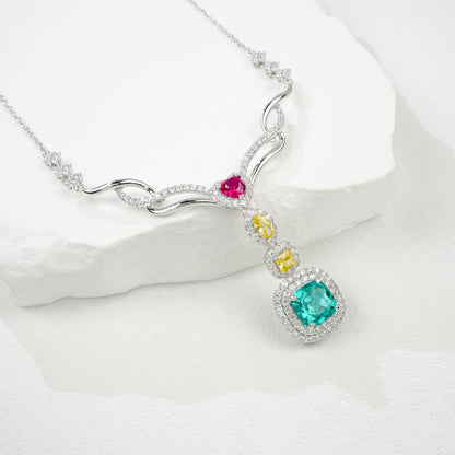 S925 Sterling Silver Emerald-Cut Gemstone Micro-Pave Pendant Choker Necklace, Versatile - Photo 3