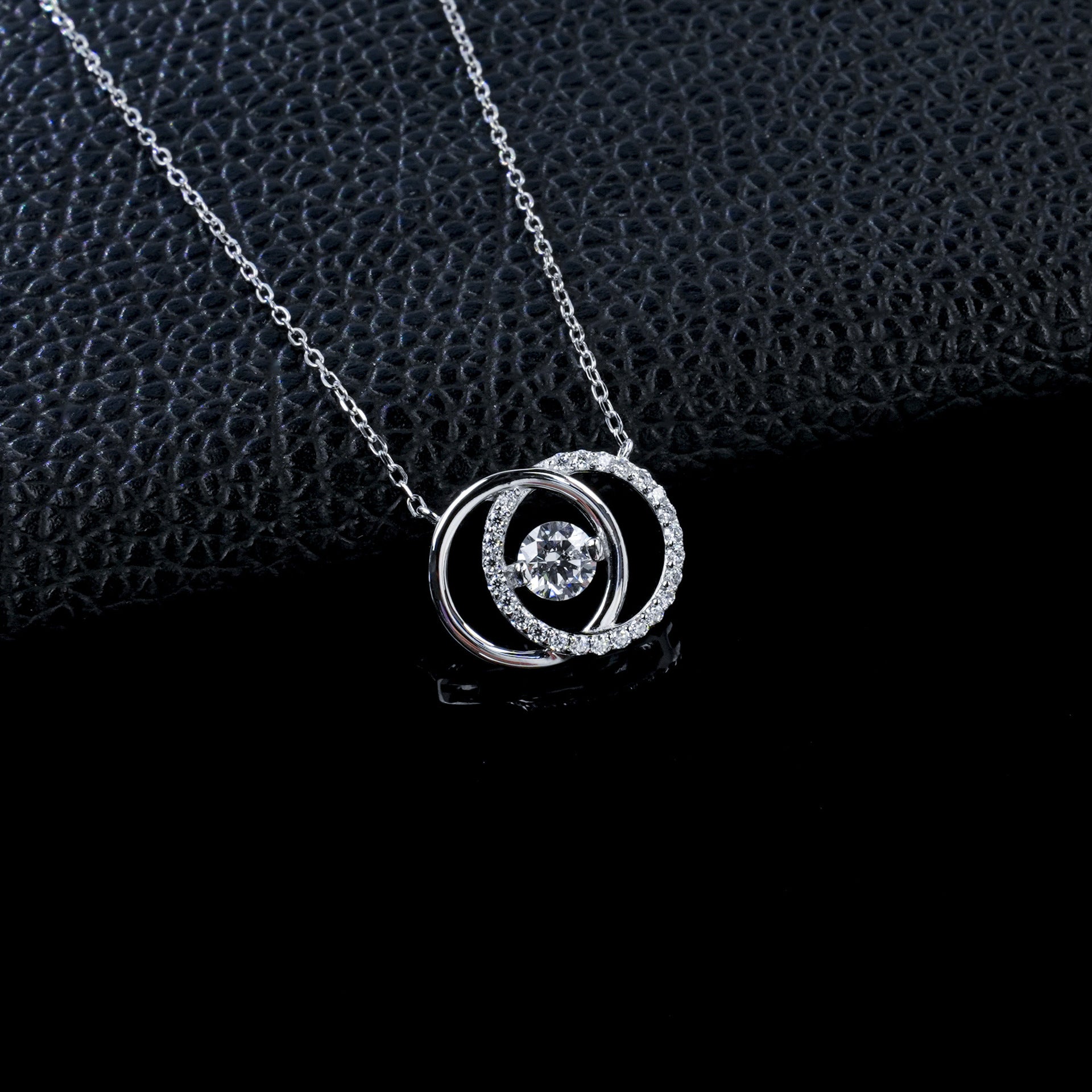S925 Silver Double-Hoop Diamond Necklace, Simple Versatile Gift - Photo 2