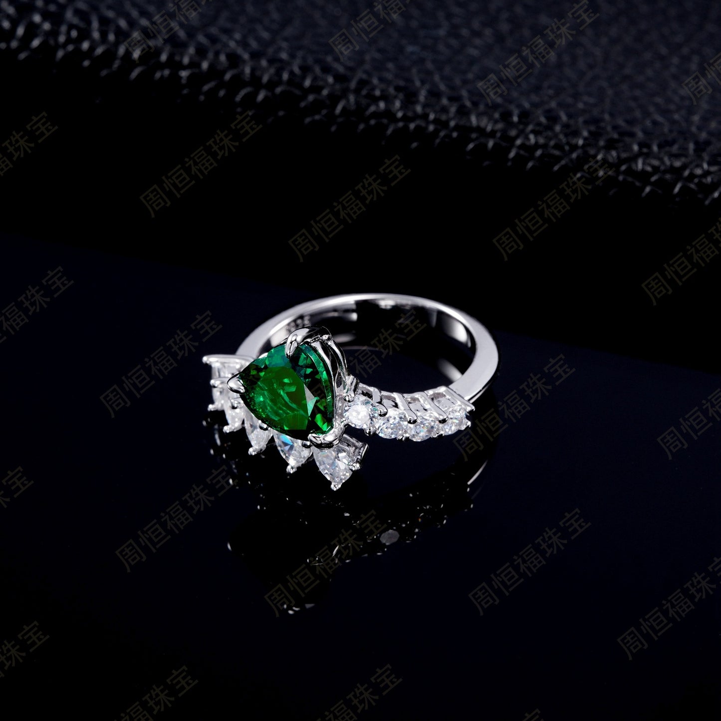 S925 Sterling Silver Lab Emerald Ring, Versatile Open Ring - Photo 3