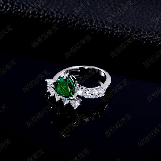 S925 Sterling Silver Lab Emerald Ring, Versatile Open Ring - Photo 3