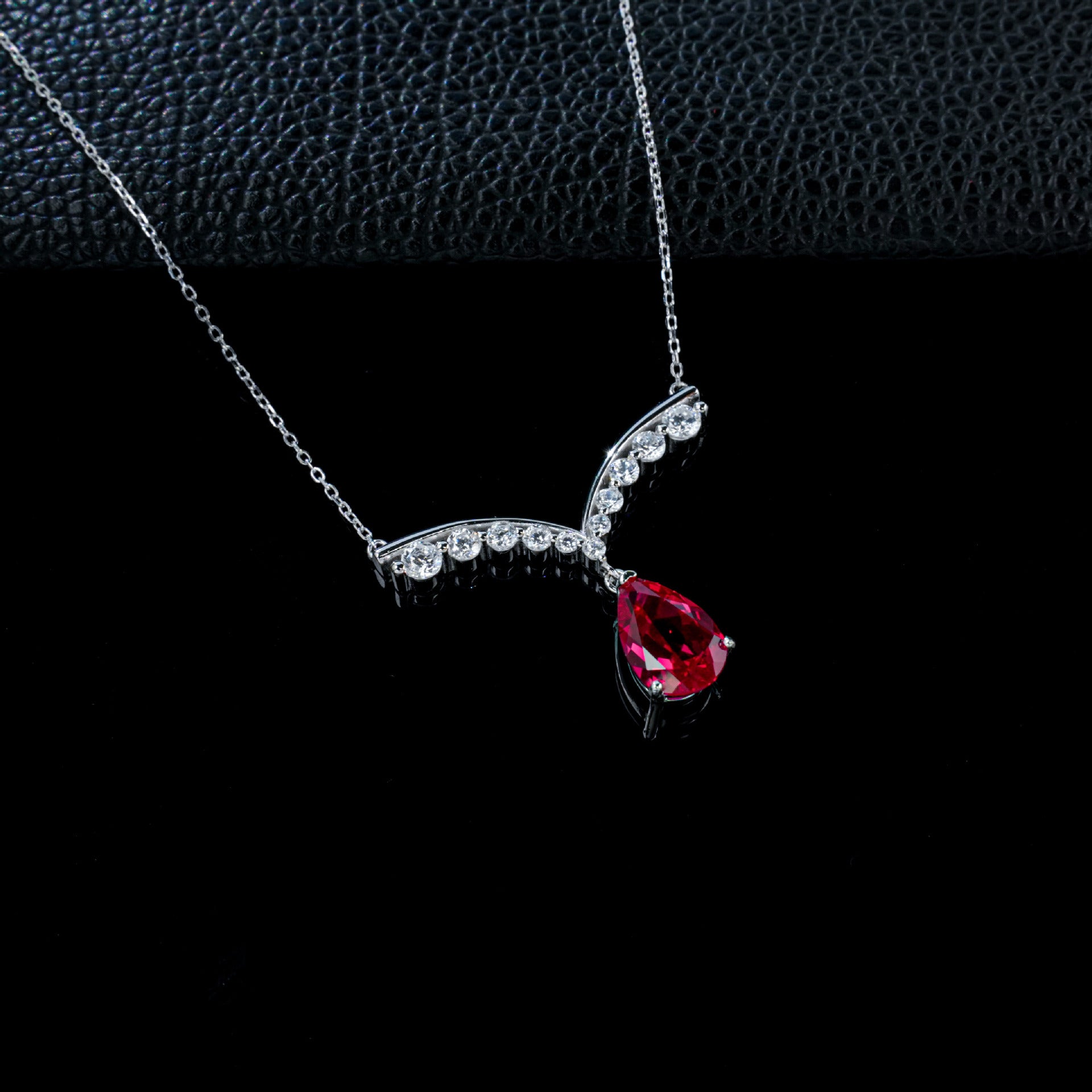 925 Sterling Silver Lab Ruby Necklace for Women, Minimalist Premium Versatile - Photo 3