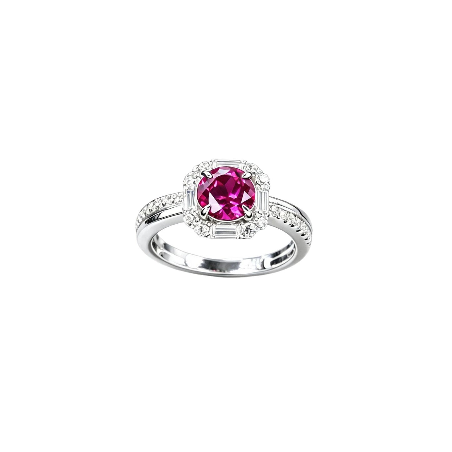 S925 Silver Round Lab Ruby Halo Ring, Vintage Engagement Anniversary - Photo 5