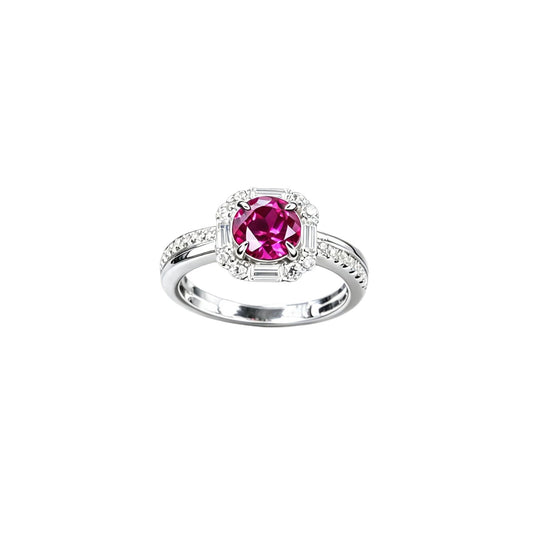 S925 Silver Round Lab Ruby Halo Ring, Vintage Engagement Anniversary - Photo 5
