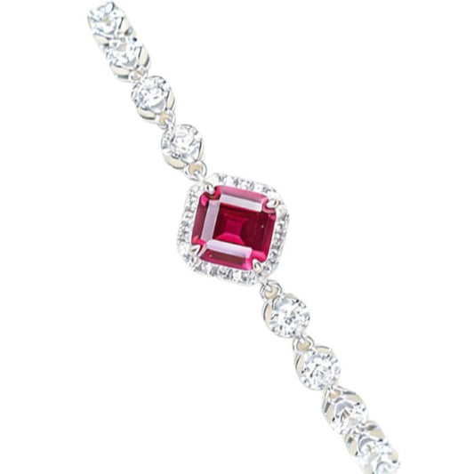 S925 Sterling Silver Lab Ruby Pave Halo Bracelet - Photo 5
