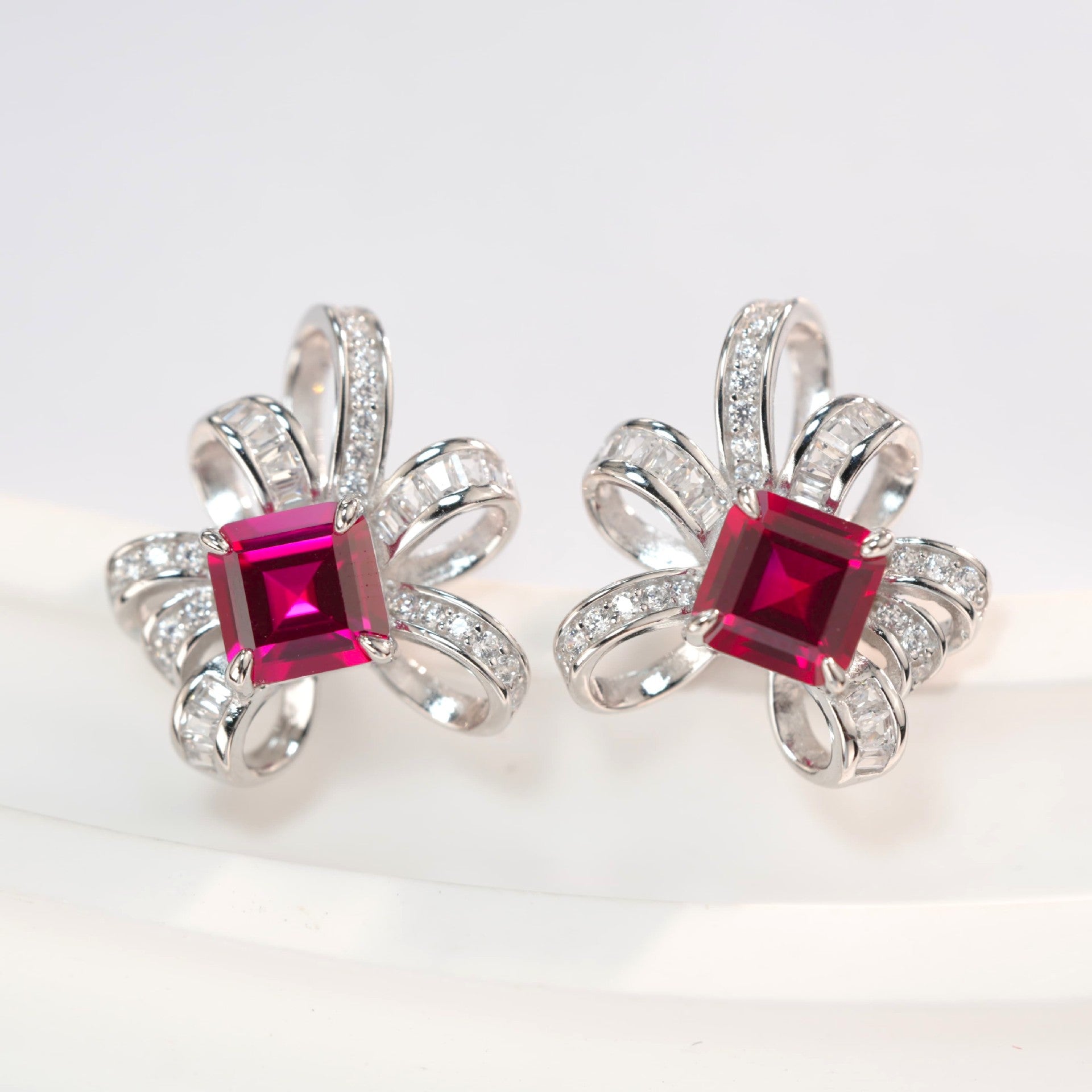 Sparkling Lab Ruby S925 Silver Earrings, Elegant Premium - Photo 2