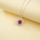 S925 Sterling Silver Lab Ruby Oval Necklace, Elegant Vintage - Photo 3