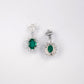 S925 Sterling Silver Oval Lab Emerald Sunflower Pave Halo Earrings, Anniversary Vintage Versatile - Photo 1