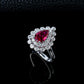 S925 Silver Teardrop Lab Ruby Ring, Teardrop Diamond Halo - Photo 2