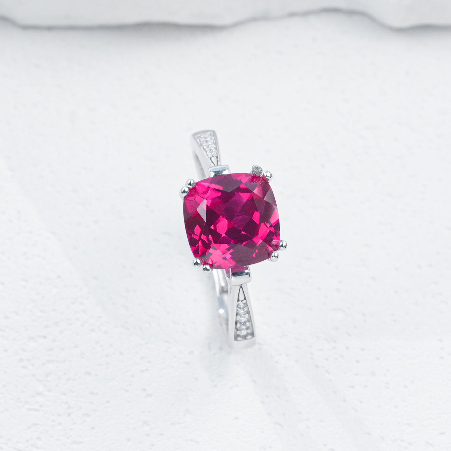 S925 Silver Cushion Ruby Ring 4-Claw Setting, Bold Proposal Engagement - Photo 4