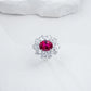 S925 Sterling Silver Oval Lab Ruby Sunflower Ring, Blooming Flower - Photo 4