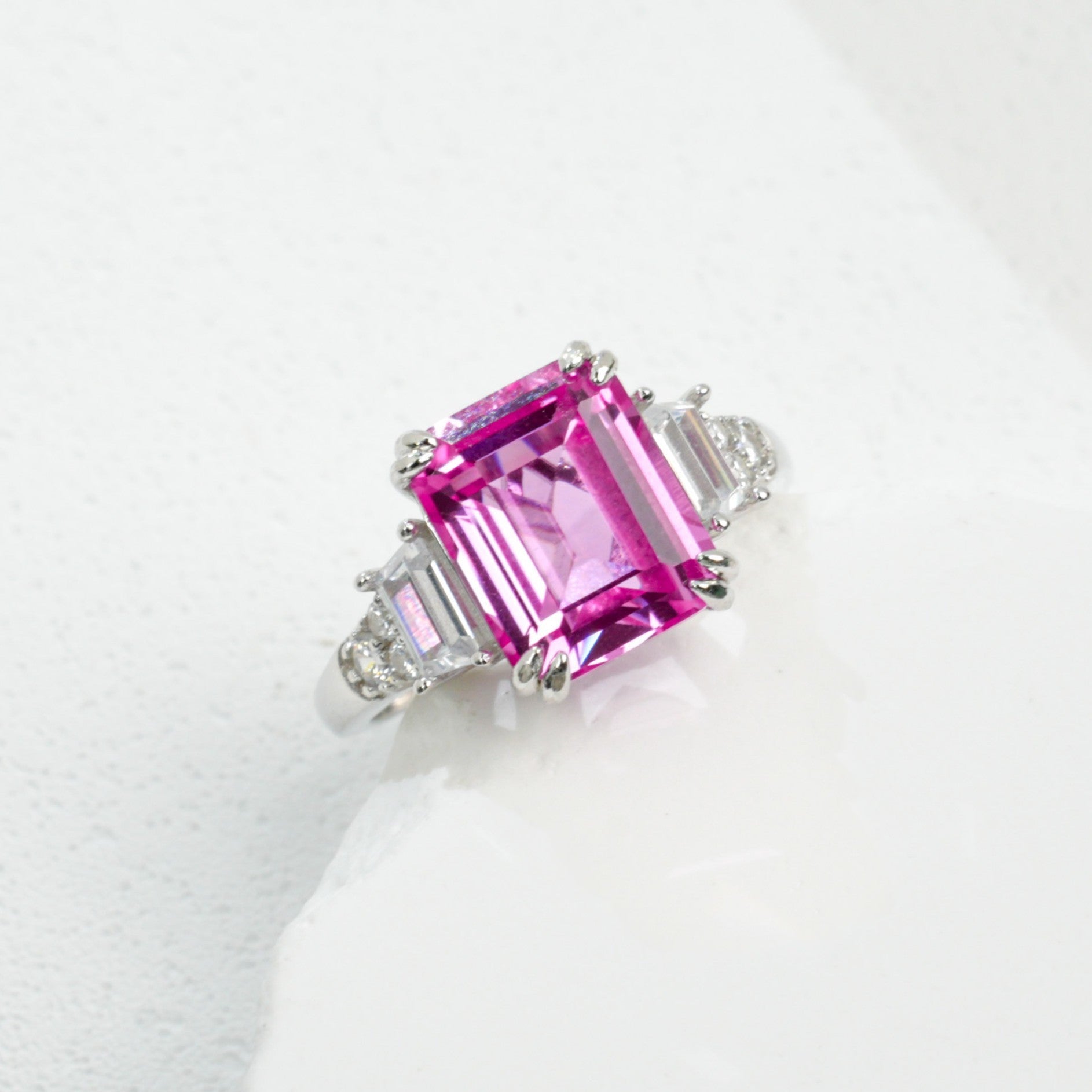 925 Sterling Silver Lab Padparadscha Ring, Engagement Versatile Gift - Photo 5