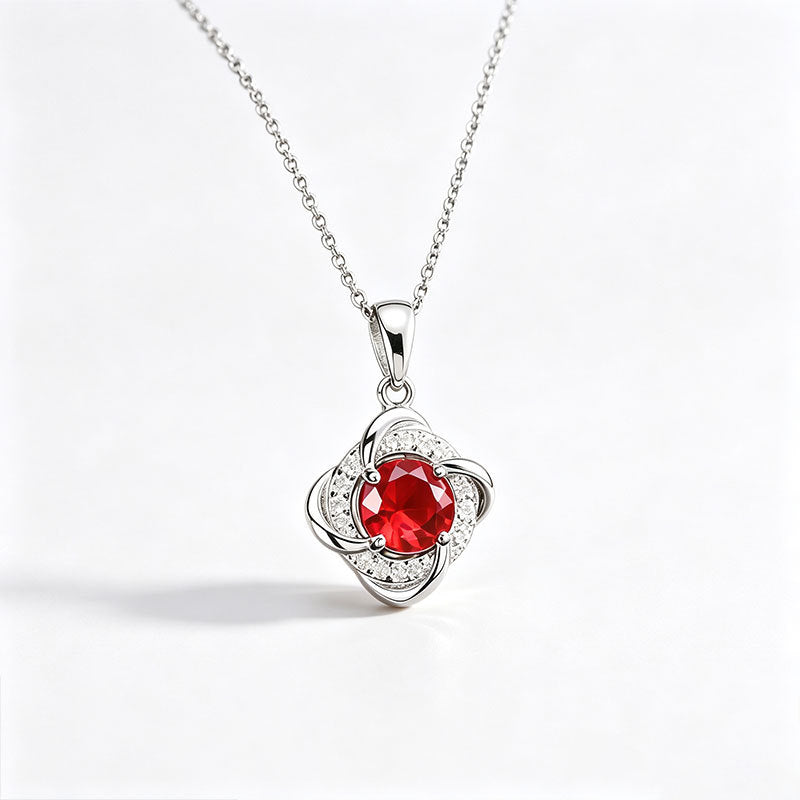 Premium S925 Silver Diamond Lab Ruby Sterling Pendant, Simple Birthday Gift - Photo 5