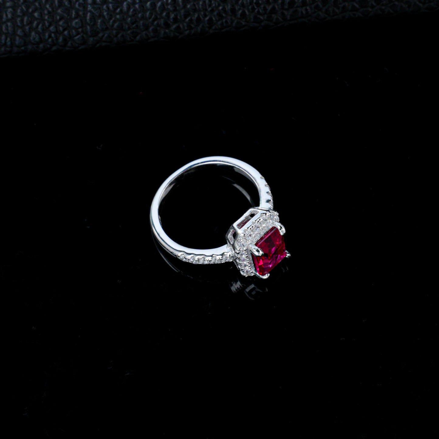 S925 Sterling Silver Lab Ruby Wedding Ring, Premium Vintage - Photo 3