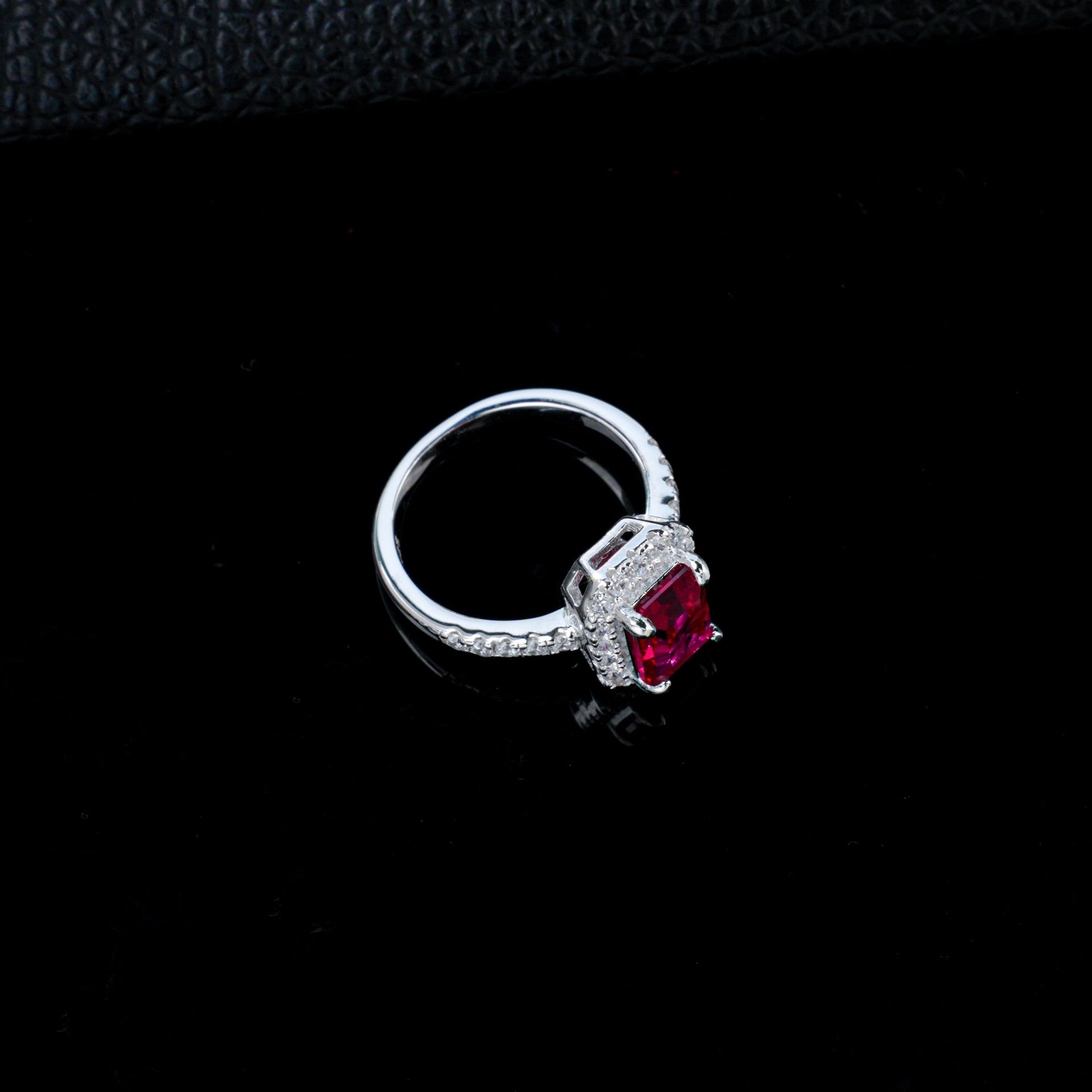 S925 Sterling Silver Lab Ruby Wedding Ring, Premium Vintage - Photo 3