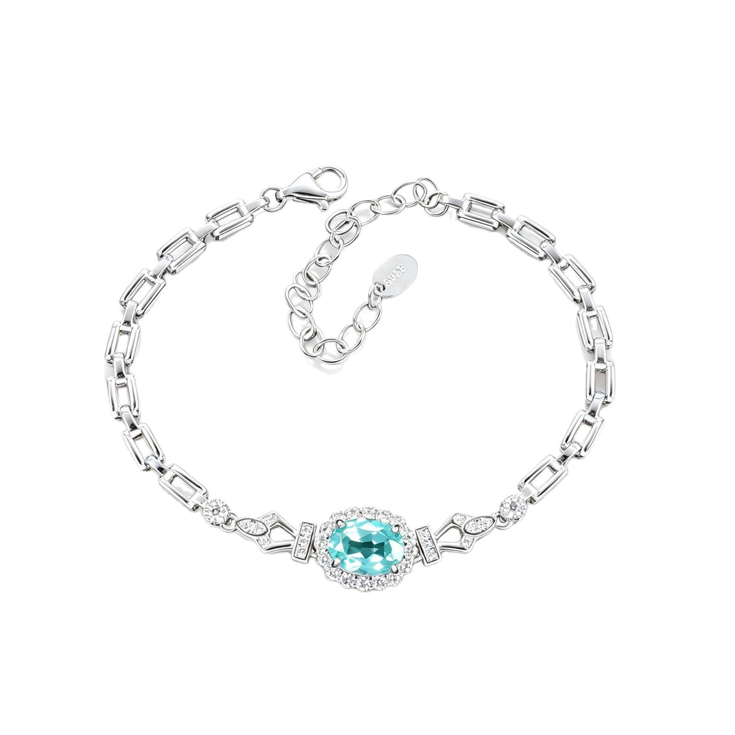 S925 Silver Oval Paraiba Tsavorite Bracelet, Full Diamond Halo - Photo 5