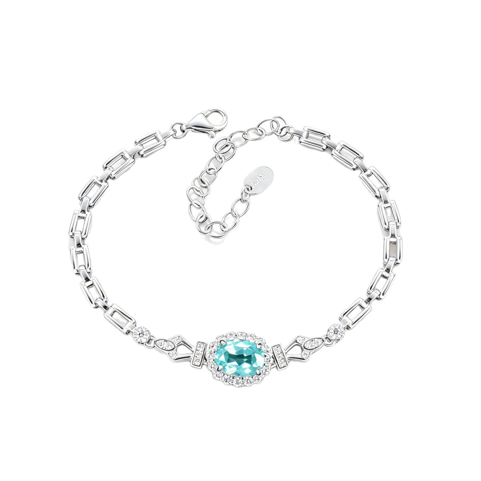 S925 Silver Oval Paraiba Tsavorite Bracelet, Full Diamond Halo - Photo 5