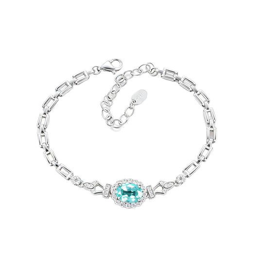 S925 Silver Oval Paraiba Tsavorite Bracelet, Full Diamond Halo - Photo 5