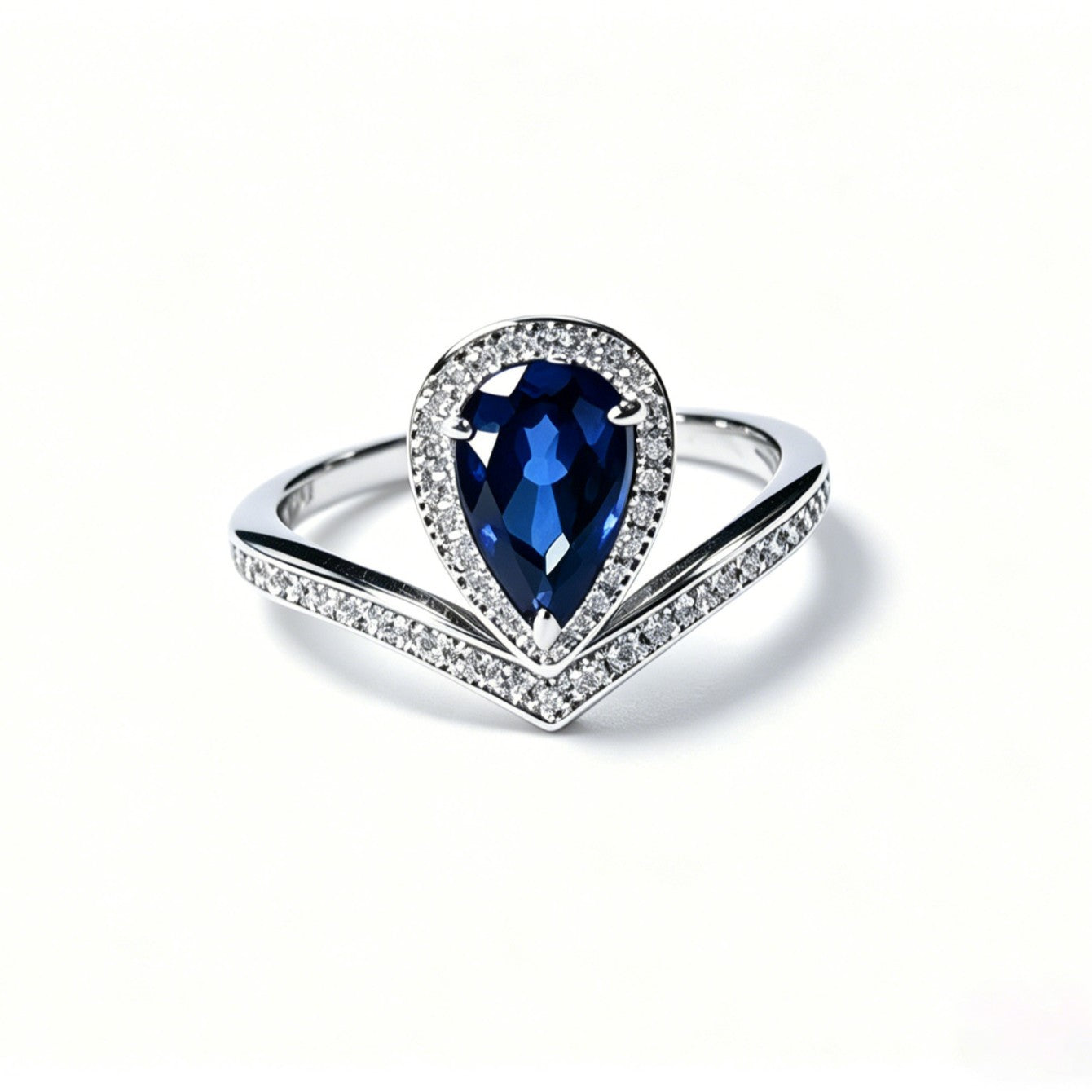 925 Sterling Silver Lab Sapphire Teardrop Ring, Premium Versatile - Photo 3
